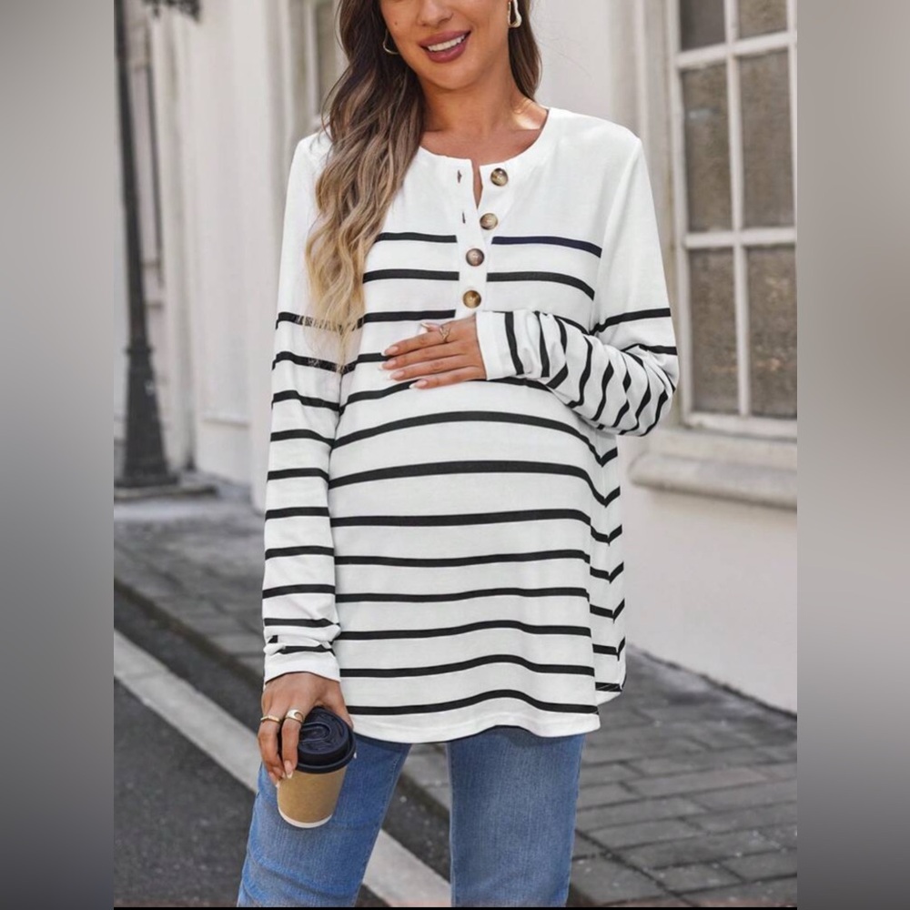 SHEIN Maternity Striped Button-Down Top